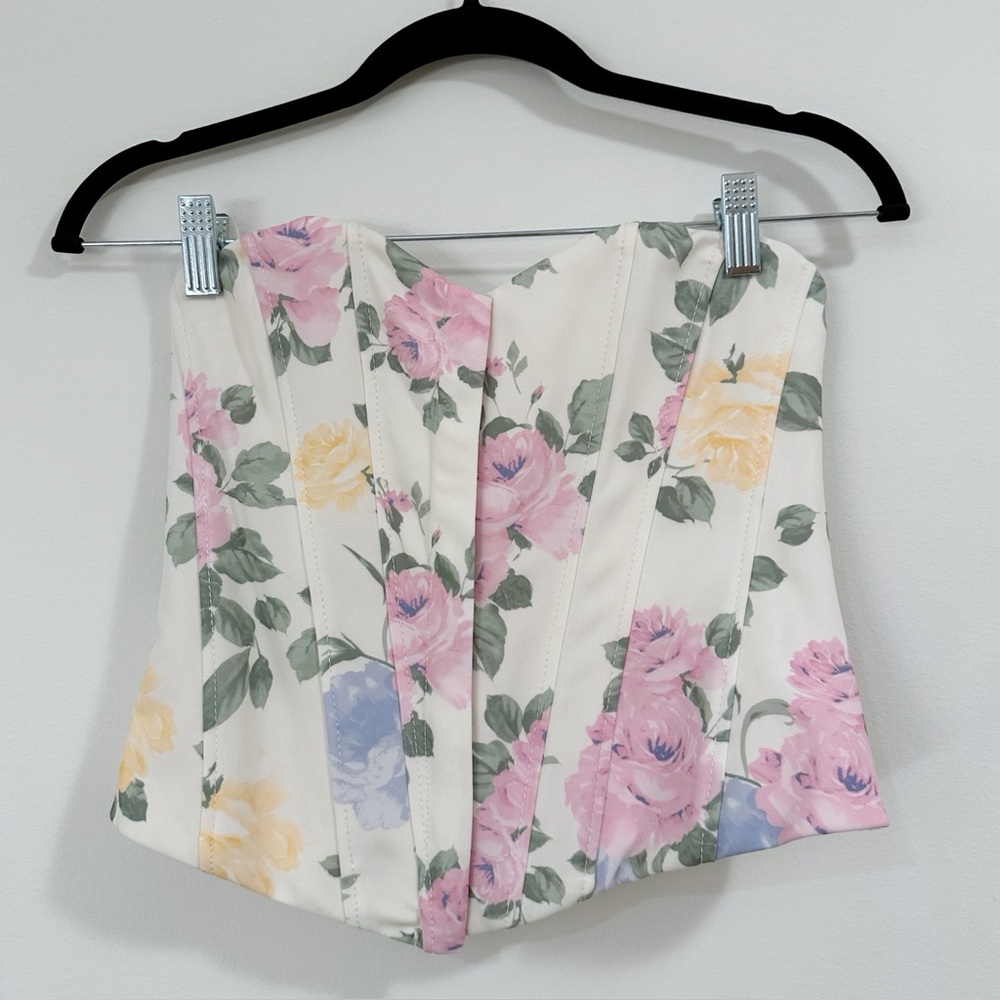 Zara Floral Pastel Corset Top Size Small - Picture 4 of 9